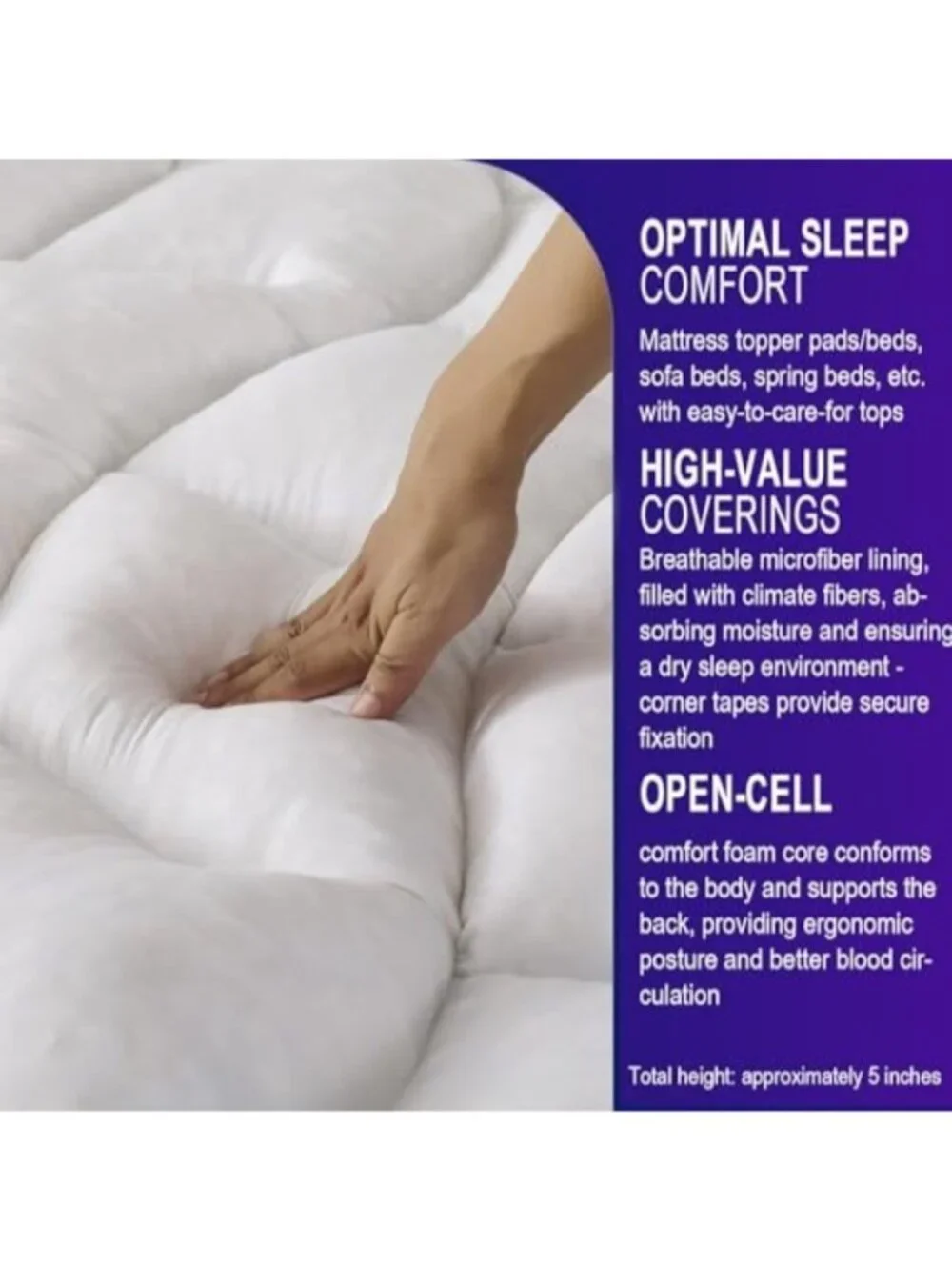 Memory Foam Mattress Topper King Pressure-Relieving Bed Topper with Secure Strap - Picture 4 of 6